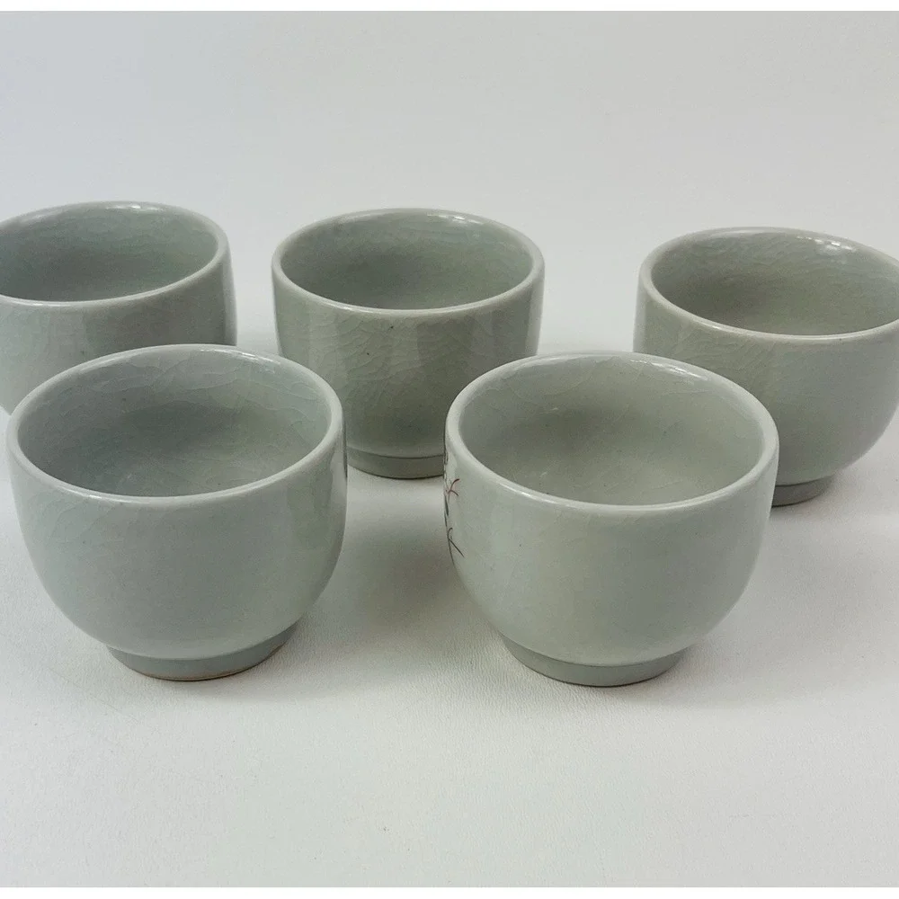 Vintage Kutani japan Sake‎ Tea Cup with Flower Cart Design Set Of 5